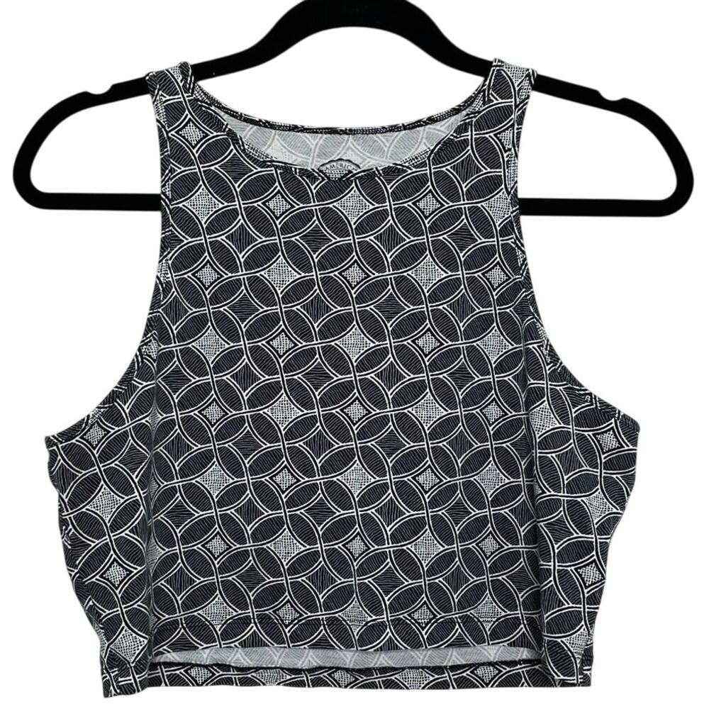 Authentic American Heritage Geometric Crop Tank Top Sleeveless Black White XL
